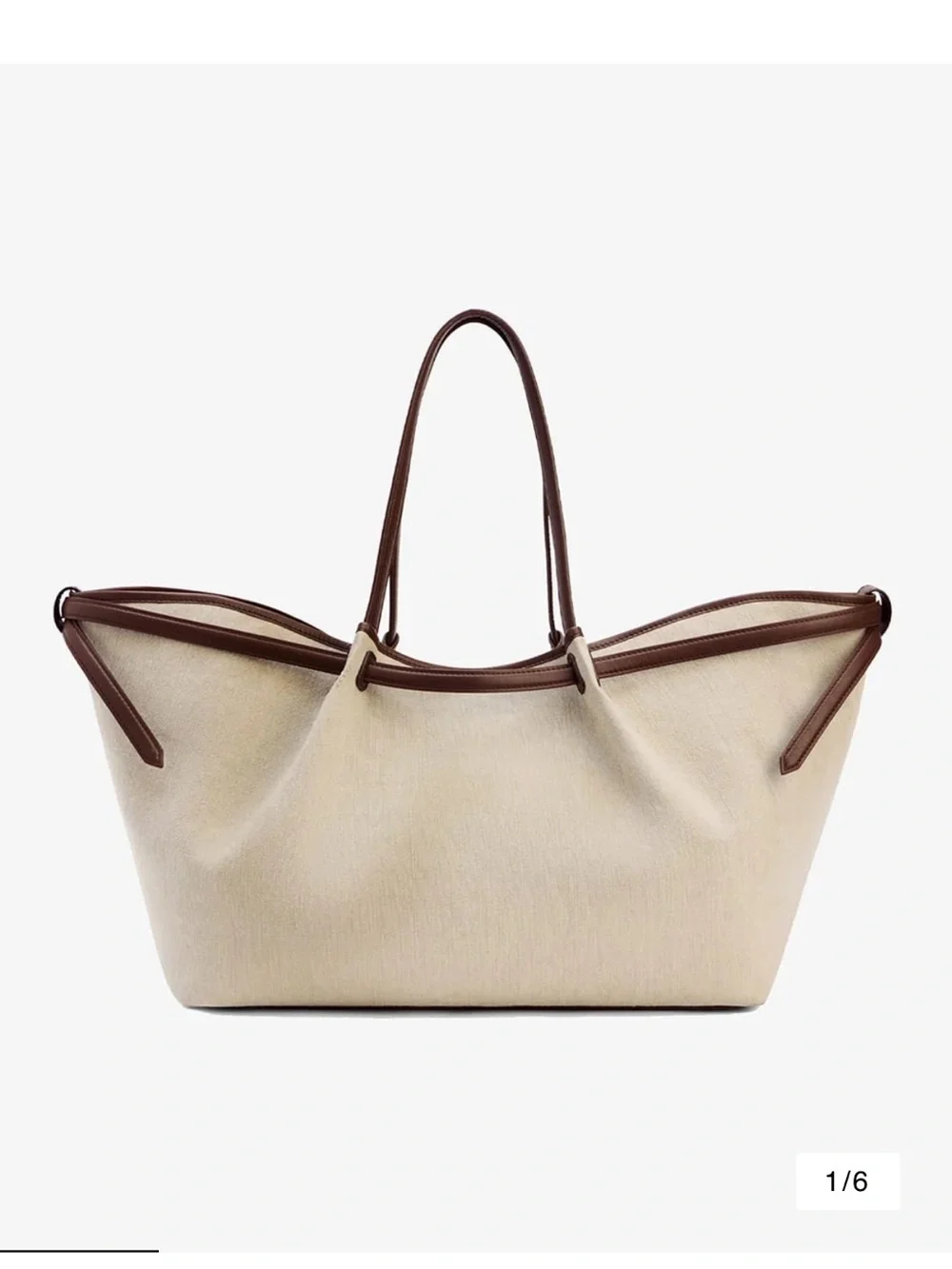 Janessa Leone Cream Canvas Tote with Brown Leather Trim